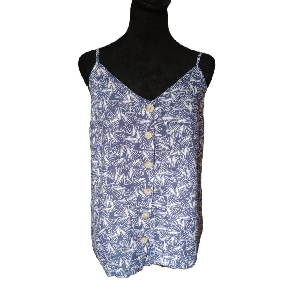 Joules Women's 4 Linen Blend Carper Print Blueshells Button Front Camisole